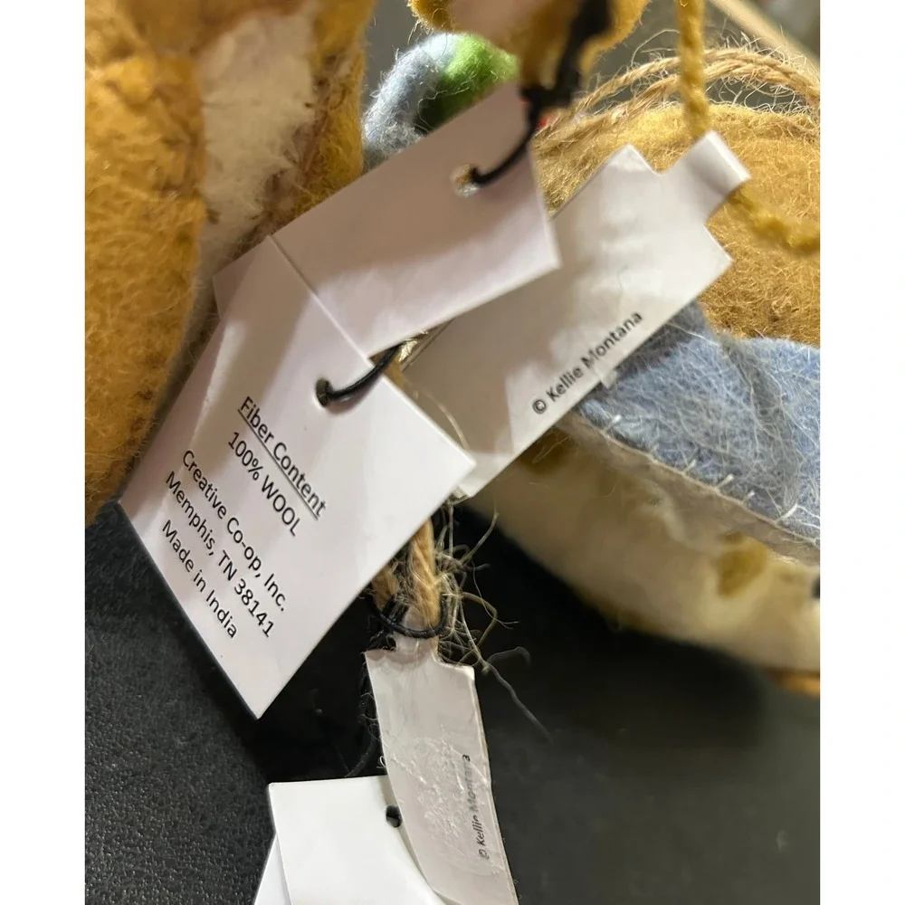 Creative Co-op Felt Wool Animal Ornaments Set/2 Tan Reindeer Dog Kellie Montana